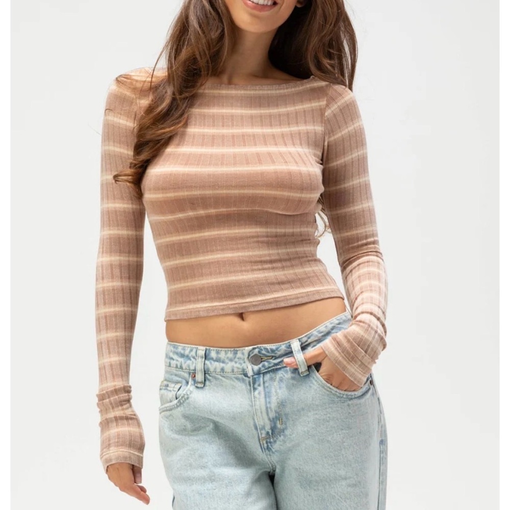 FULL TILT Stripe Boat Neck Womens Long Sleeve Tee XS